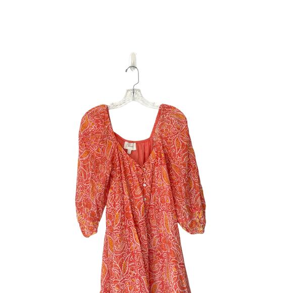 Cleobella Orange Paisley Print Button Front Boho Bohemian Grace Mini Dress Small - Picture 5 of 12